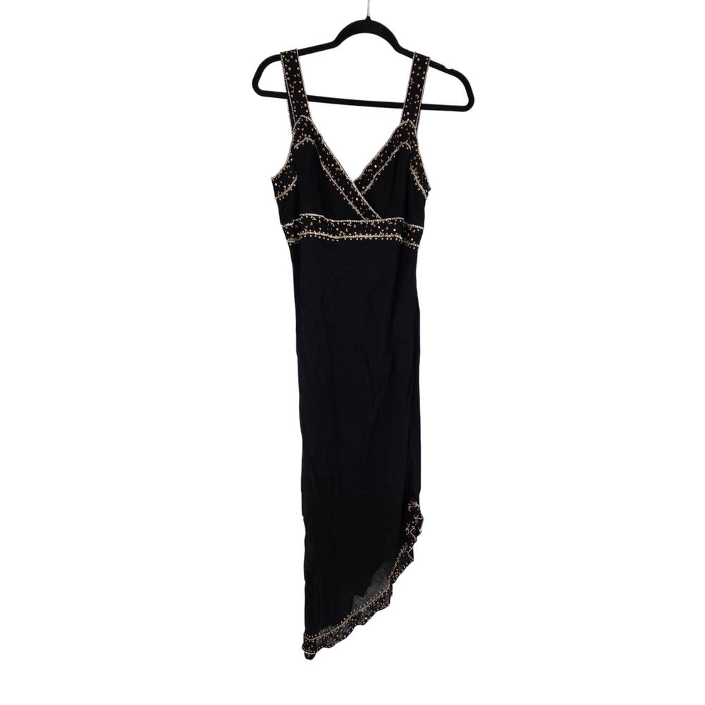 VINTAGE CHARLOTTE RUSSE LARGE Y2K BEADED ASYMMETRIC KNEE LENGTH DRESS